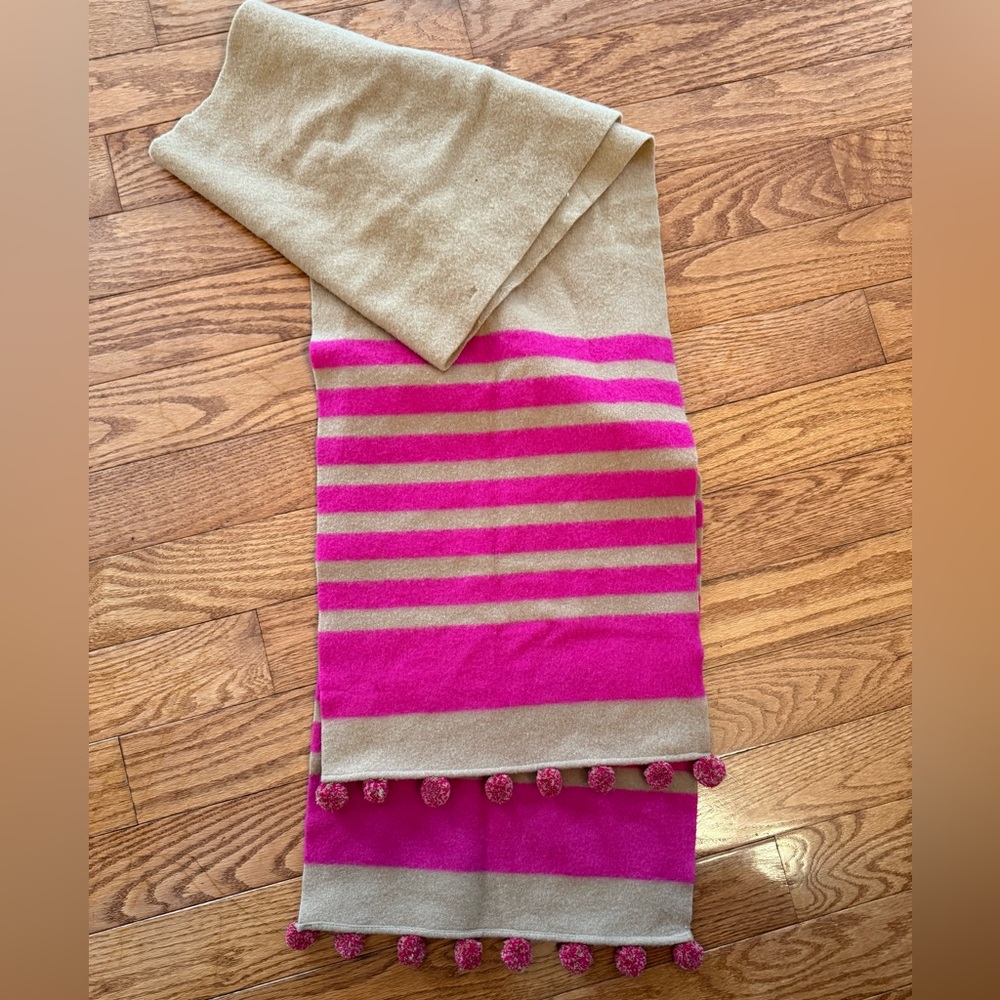 J.Crew 100% Wool Pink Beige Pompom Scarf